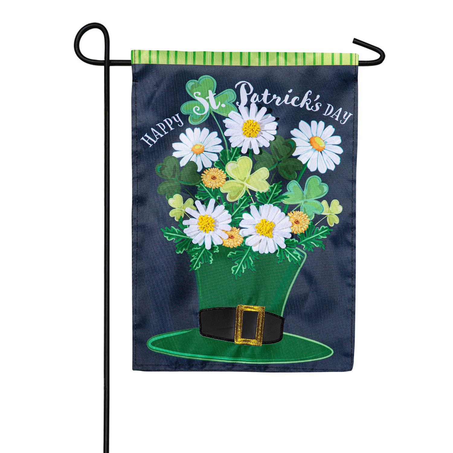 Evergreen Happy St. Patrick's Day Floral Hat Appliqued Garden Flag