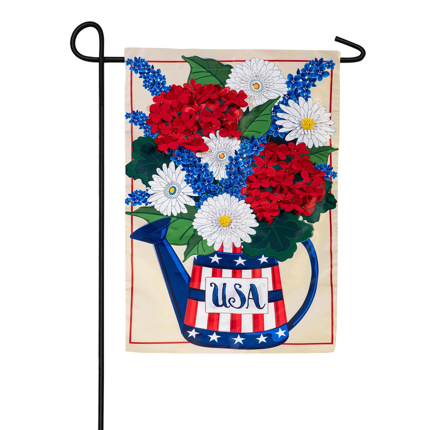 Evergreen USA Floral Watering Can Applique Garden Flag