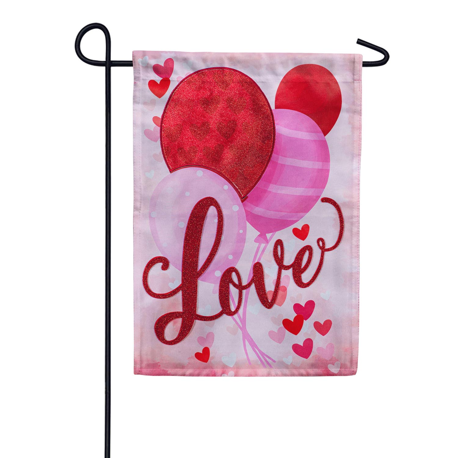 Evergreen Valentine Love Balloon Appliqued Garden Flag