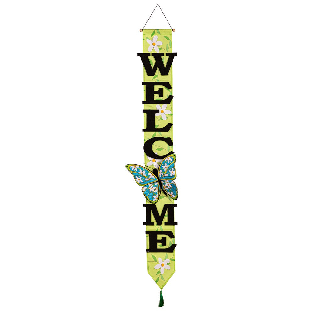 Evergreen Floral Butterfly Welcome Door Banner