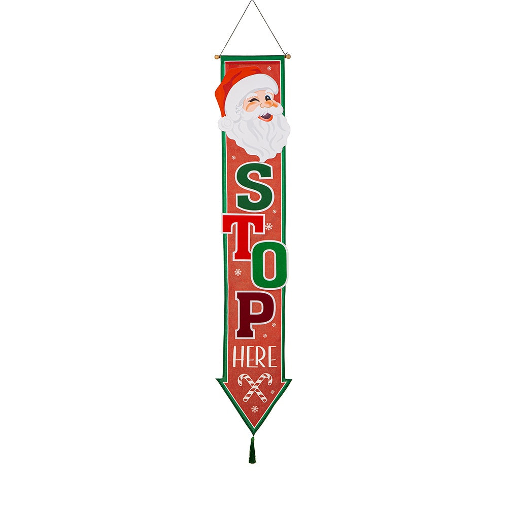 Evergreen Santa Please Stop Here Door Banner