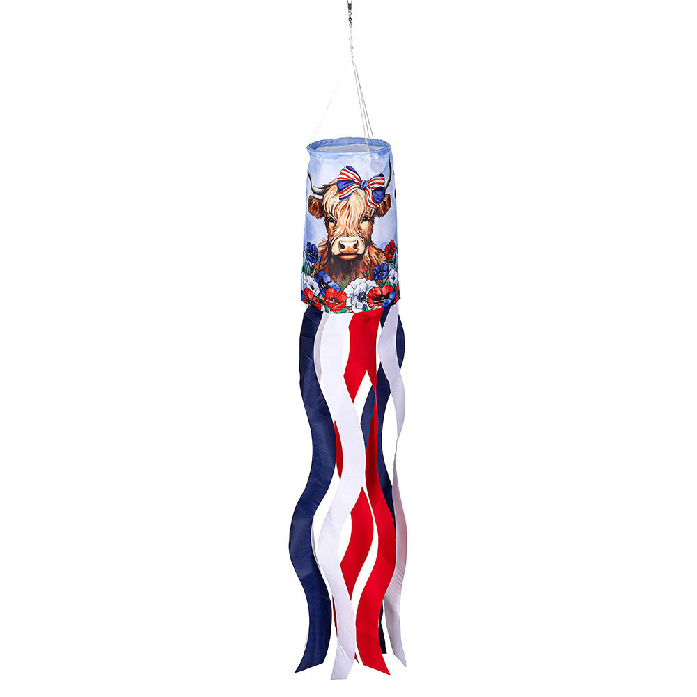 Evergreen Patriotic Highland Cow Windsock