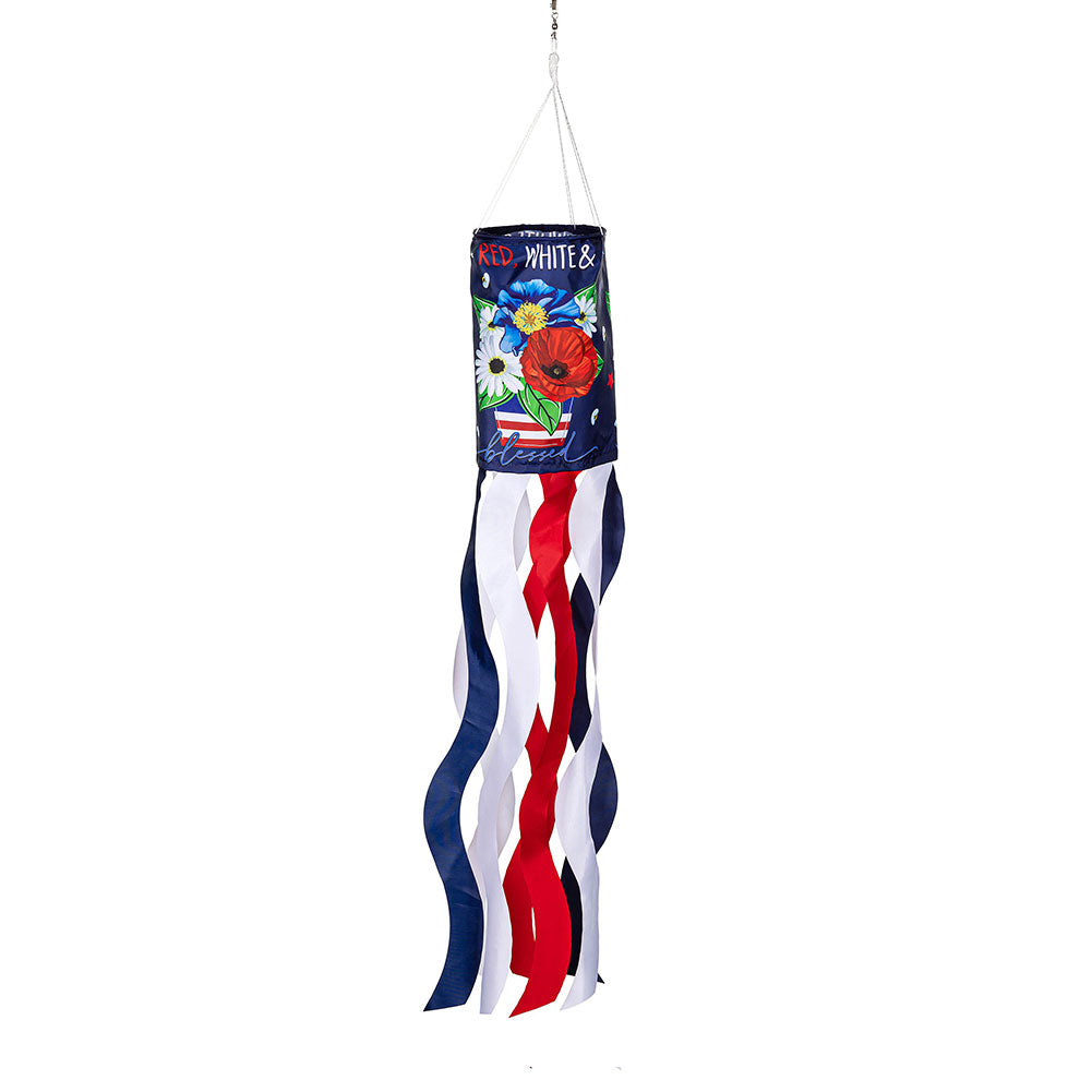 Evergreen Red White & Blue Blessed Patriotic Windsock 40"