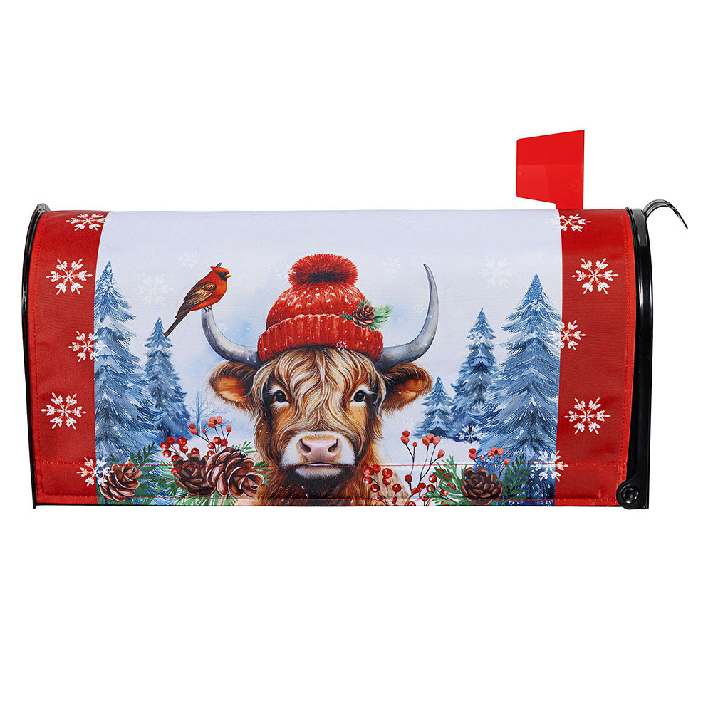 Evergreen Bundled Up Highland Cow Mailbox Cover
