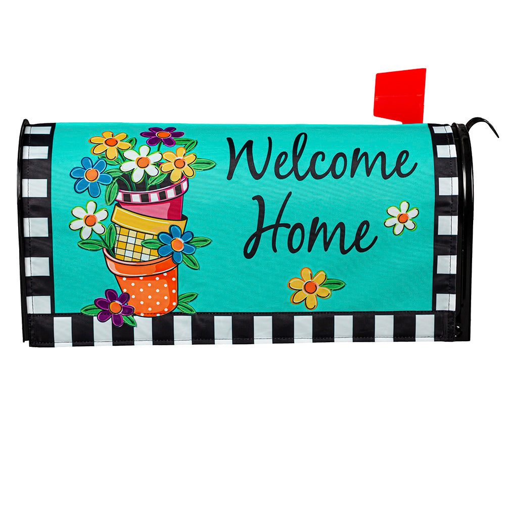 Stacked Spring Flower Pots Mailbox Cover