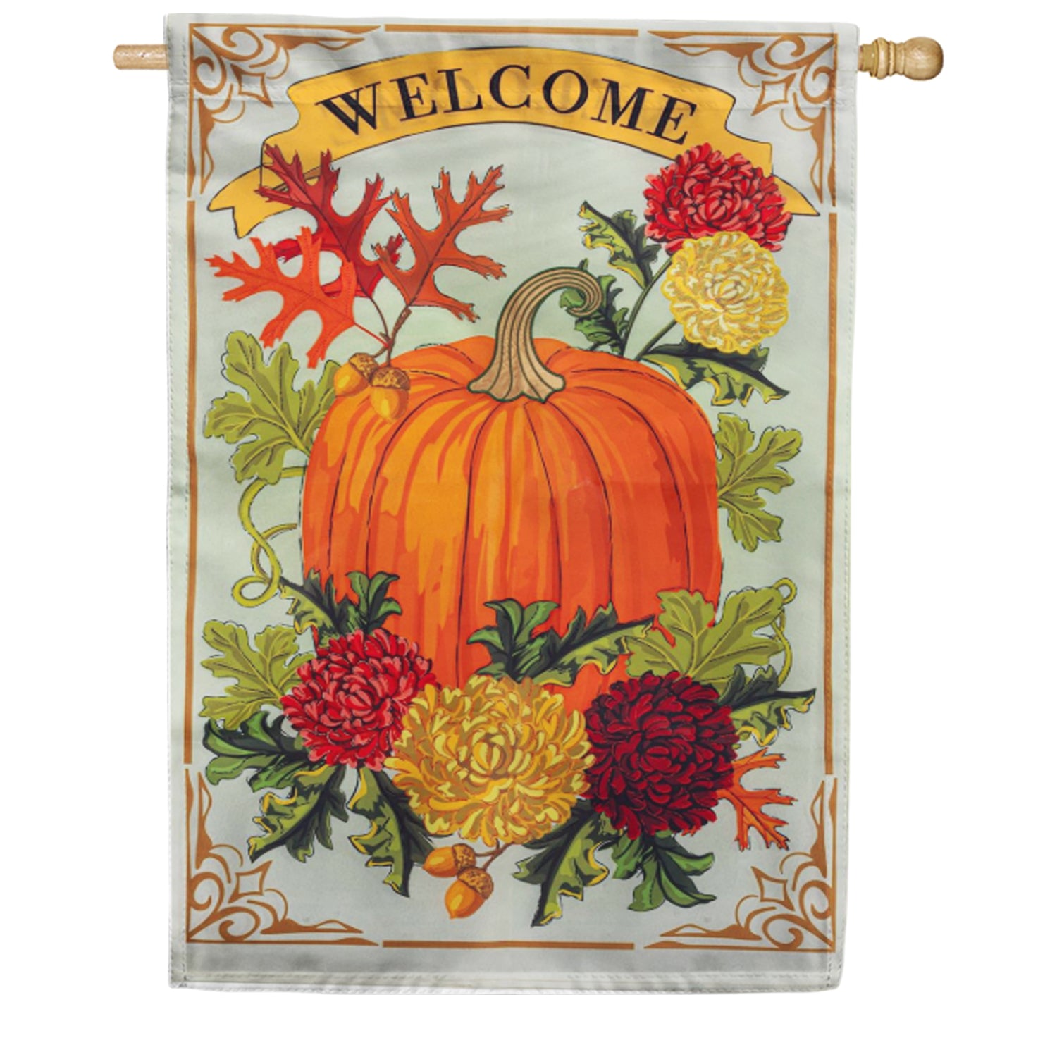 Evergreen Applique House Flag Vintage Welcome Autumn
