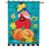 Evergreen Applique House Flag Portly Pumpkin Birds