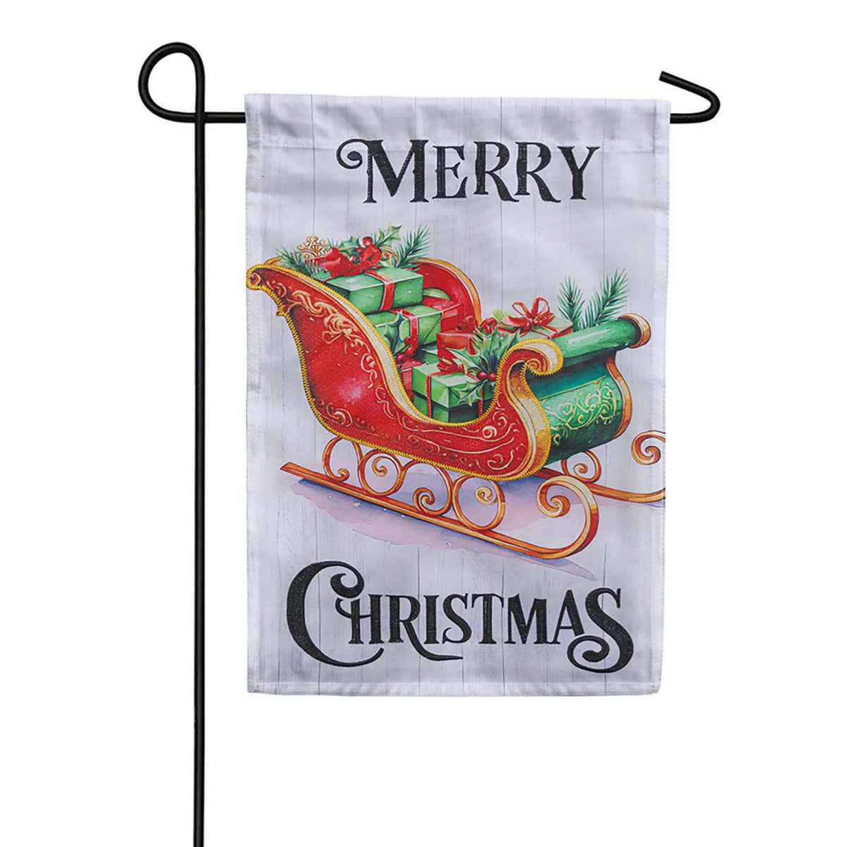 Evergreen Applique Garden Flag - Merry Sleigh