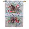 Evergreen Applique House Flag - Winter Pinecones