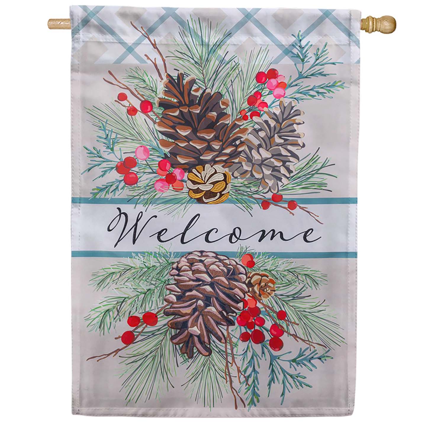 Evergreen Applique House Flag - Winter Pinecones