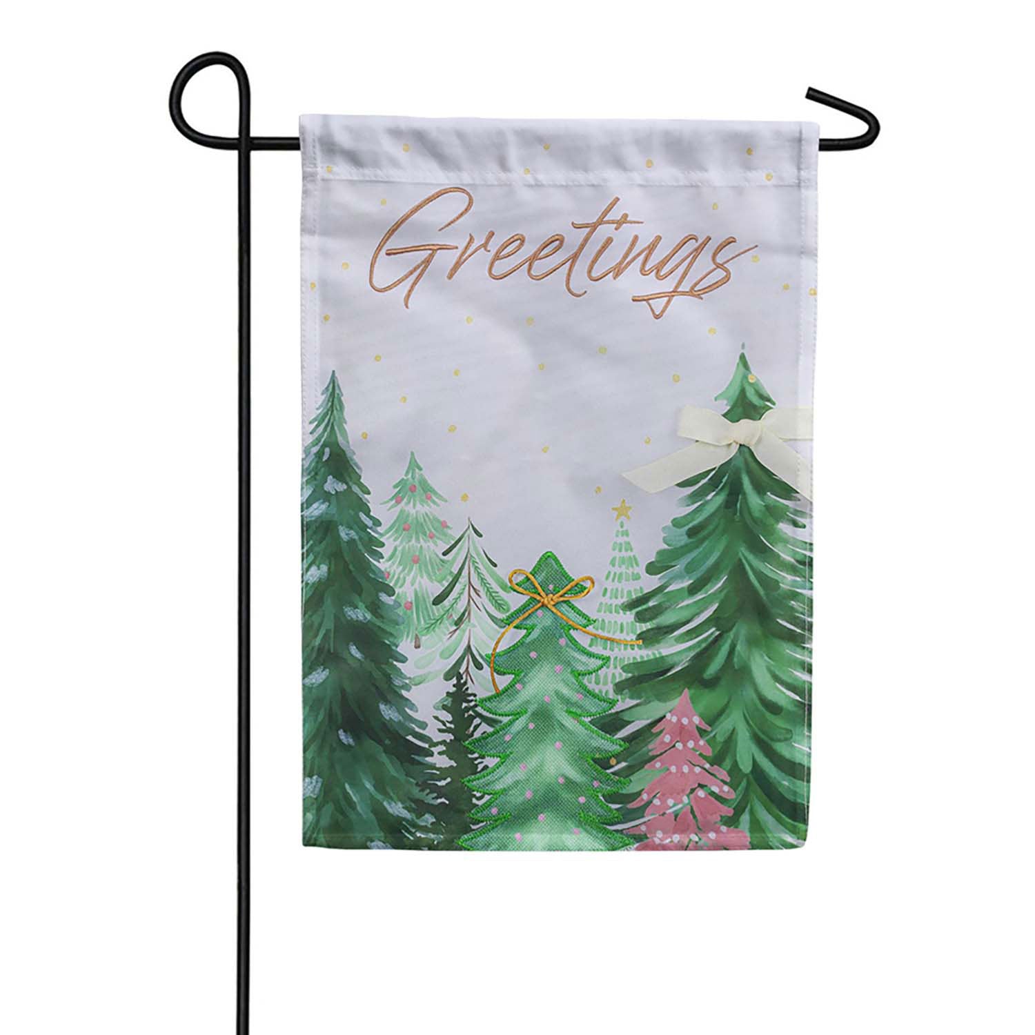 Evergreen Applique Garden Flag - Shades of Emerald Forest