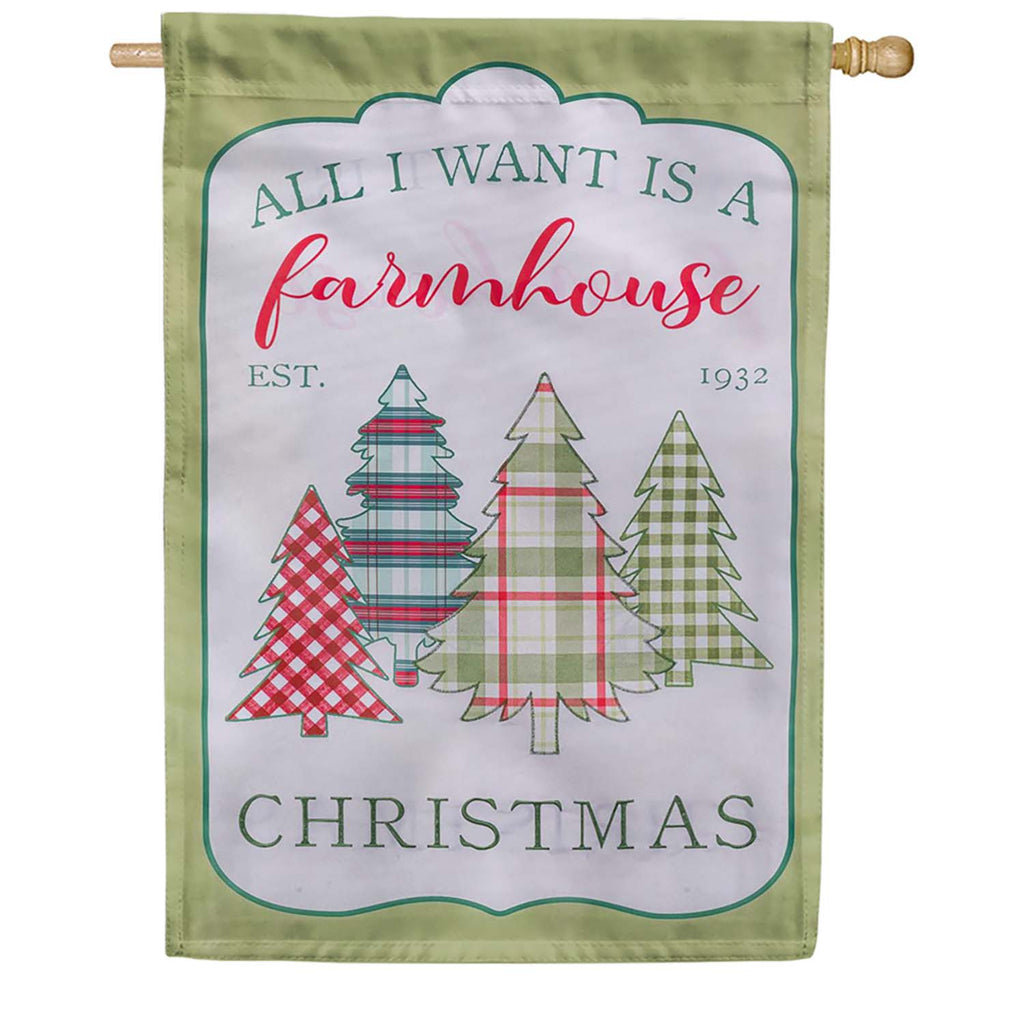 Evergreen Applique House Flag - Holly Homestead