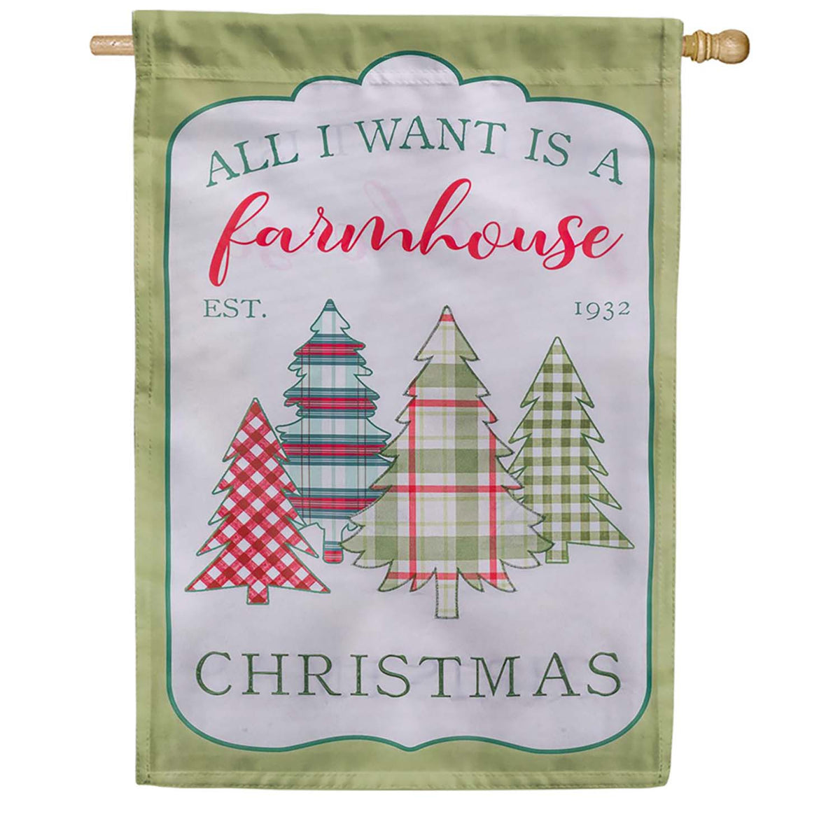 Evergreen Applique House Flag - Holly Homestead