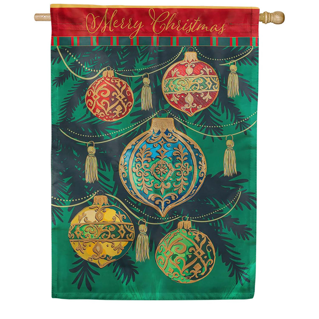 Evergreen Applique House Flag - Merry Christmas Ornaments
