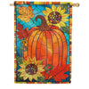 Evergreen Fall Pumpkin Stained Glass Applique House Flag