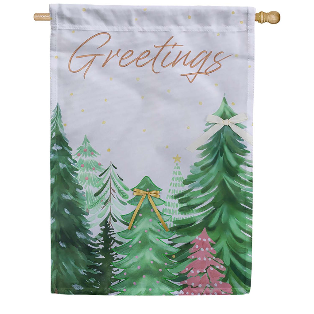 Evergreen Applique House Flag - Shades of Emerald Forest