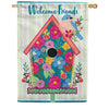 Evergreen Ric Rac Floral Birdhouse Welcome Friends Applique House Flag