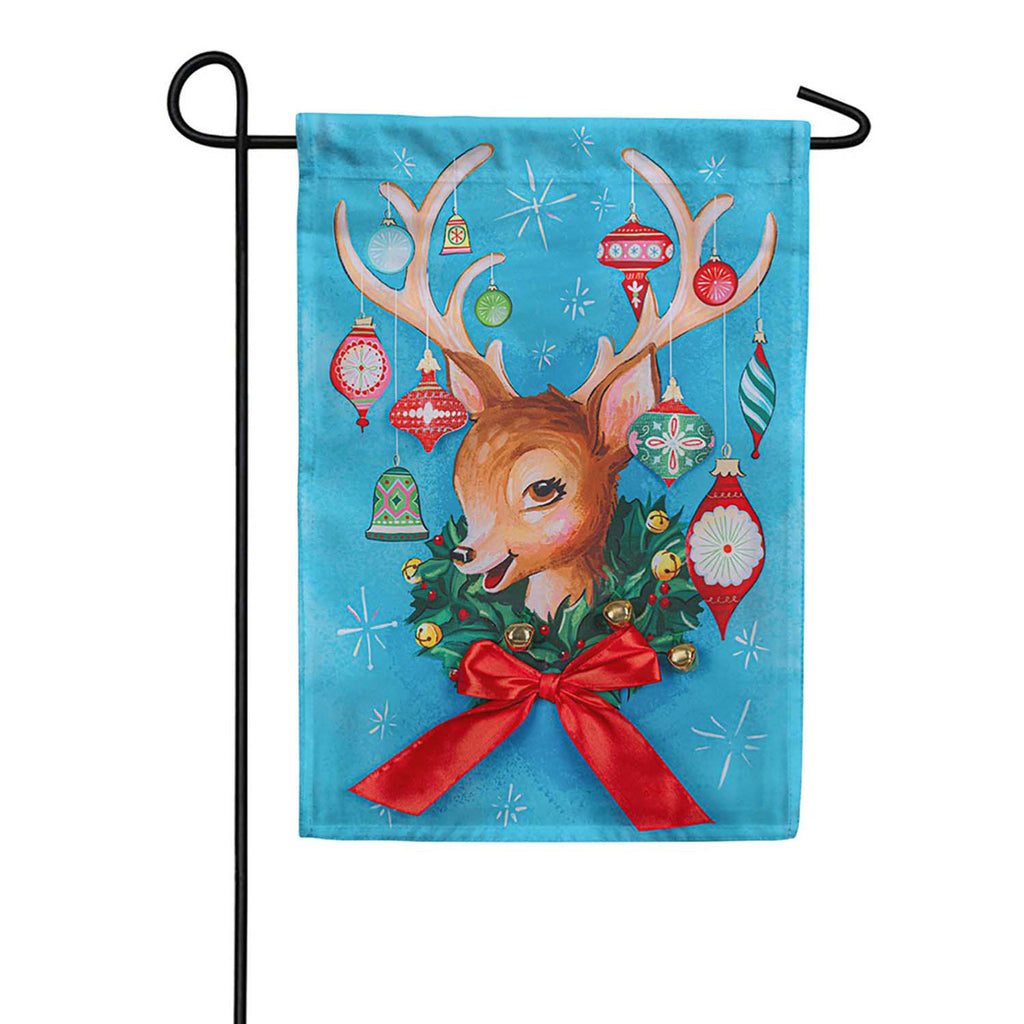 Evergreen Applique Garden Flag - Heartfelt Cheer Wonderful Reindeer