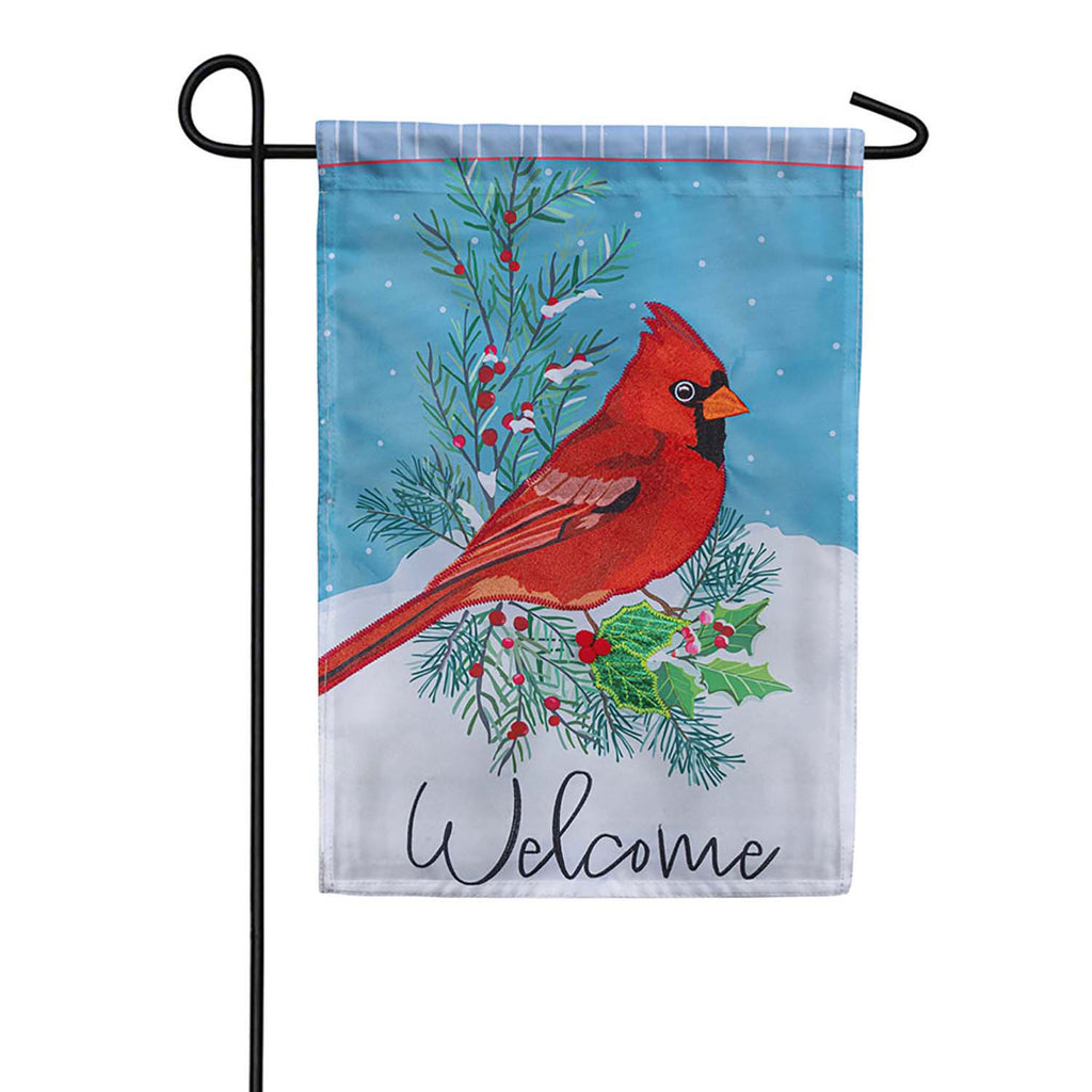 Evergreen Applique Garden Flag - Winter Night Cardinal