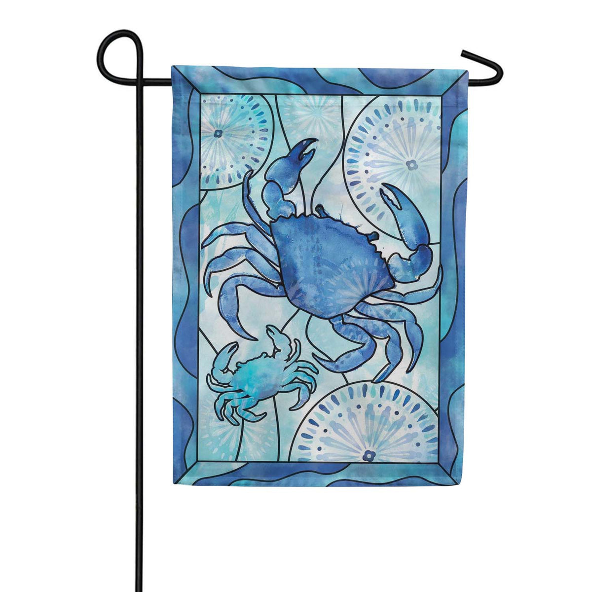 Evergreen Applique Garden Flag - Blue Coastal Framed Crab