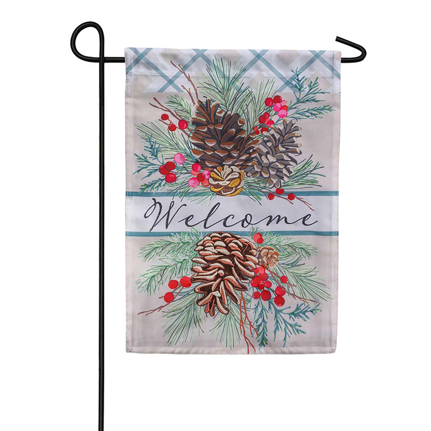 Evergreen Applique Garden Flag - Winter Pinecones