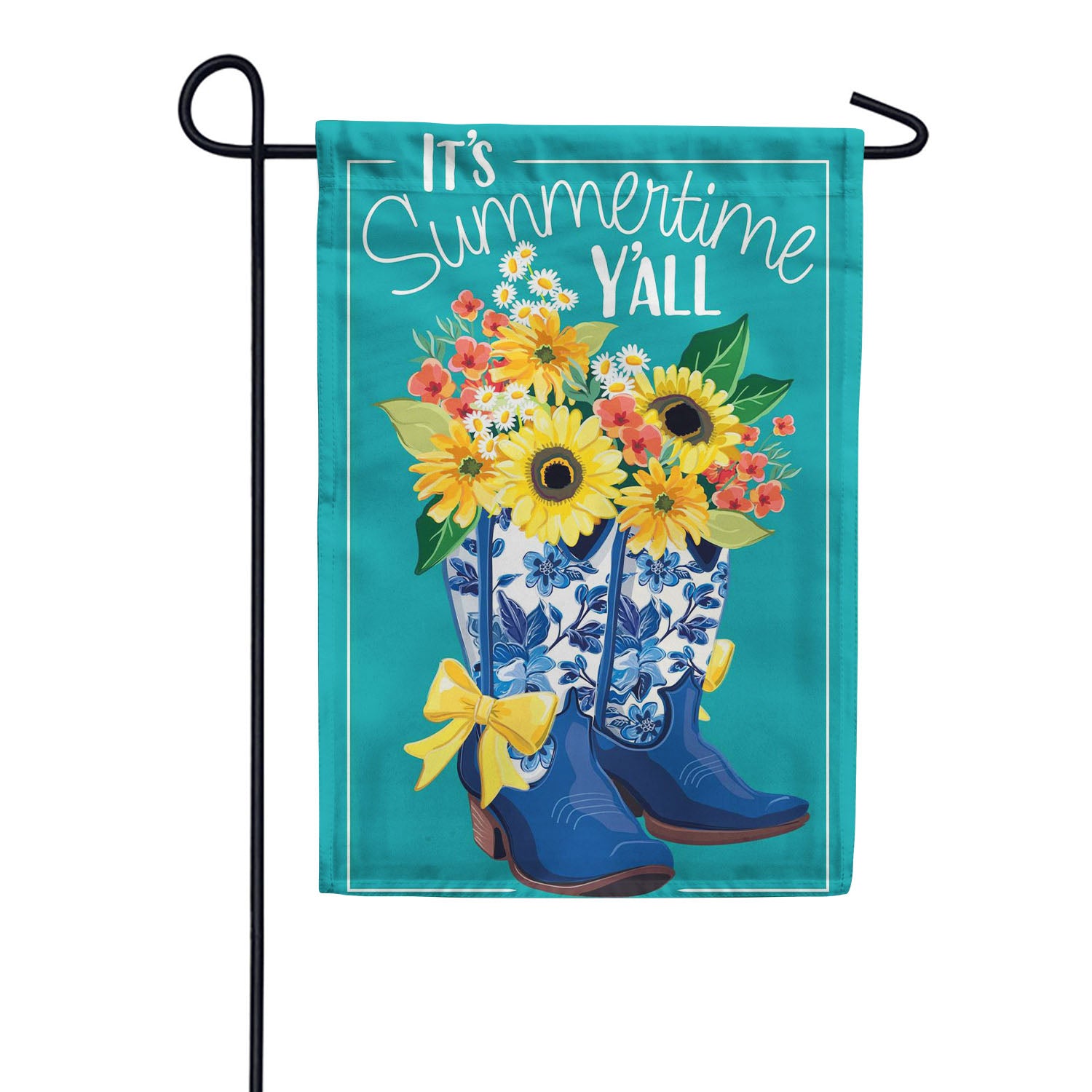 Evergreen Applique Garden Flag - Chinoiserie Cowboy Boots & Bows
