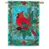 Evergreen Applique House Flag - Stained Glass Winter Cardinal