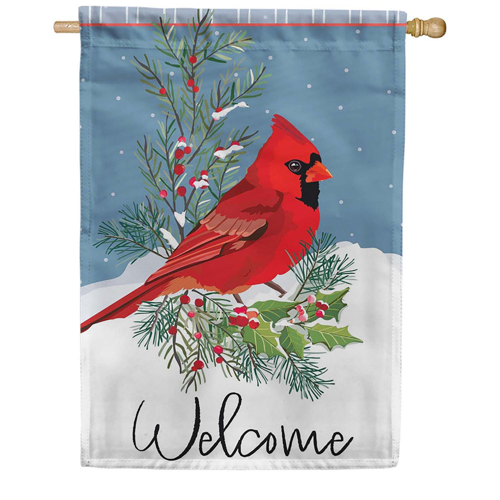 Evergreen Applique House Flag - Winter Night Cardinal