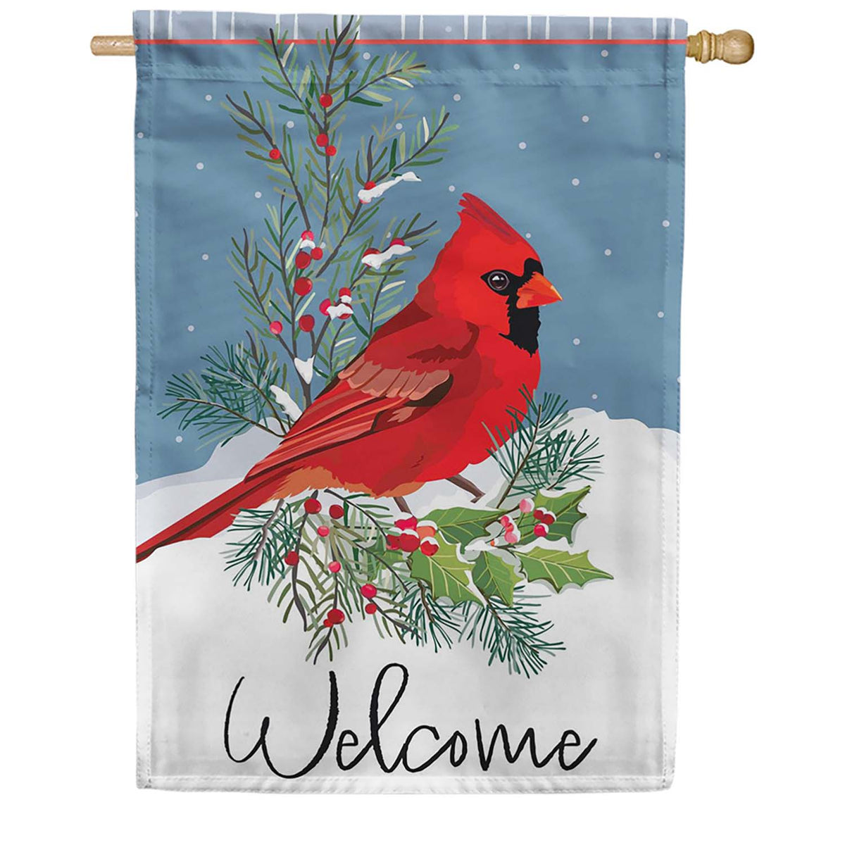 Evergreen Applique House Flag - Winter Night Cardinal