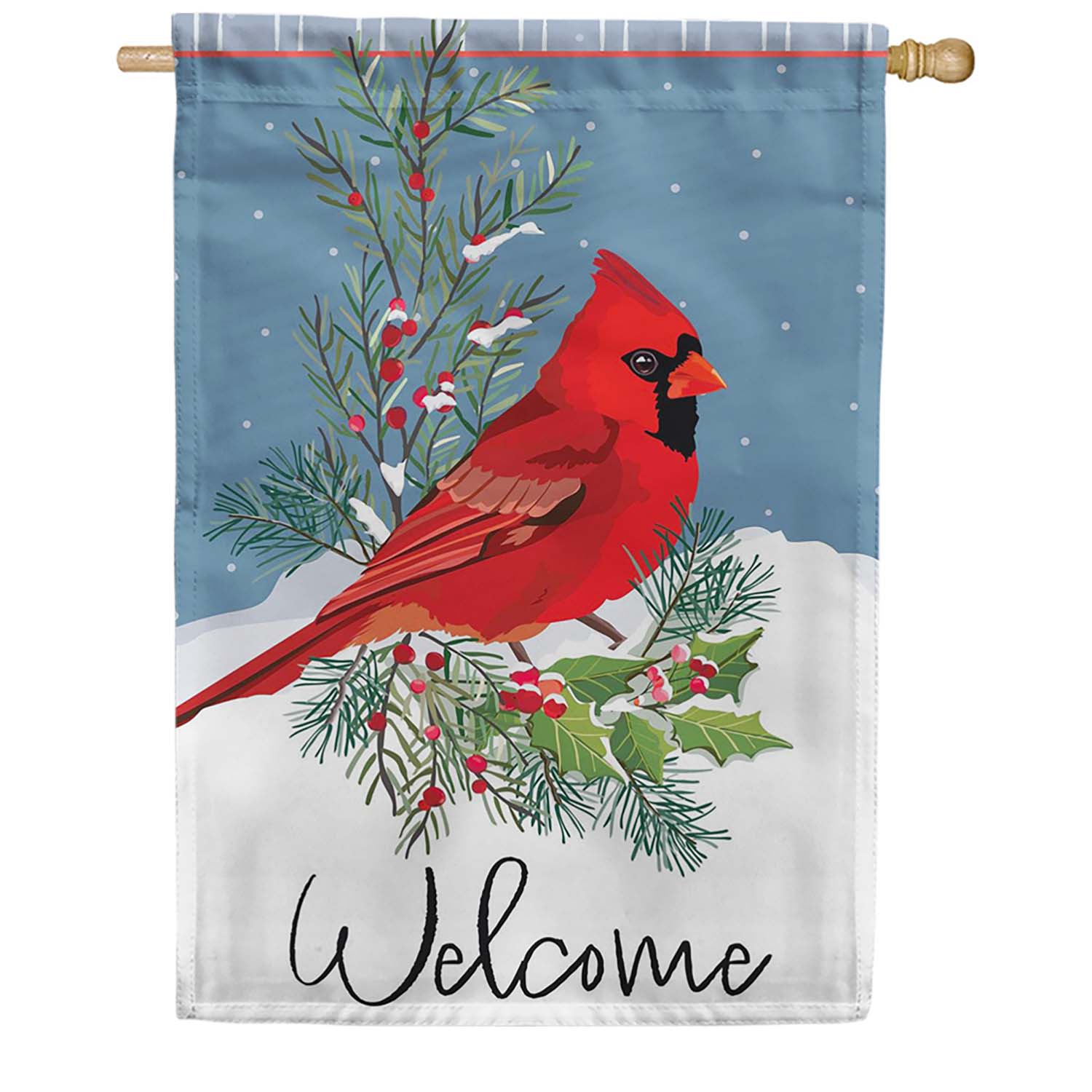 Evergreen Applique House Flag - Winter Night Cardinal