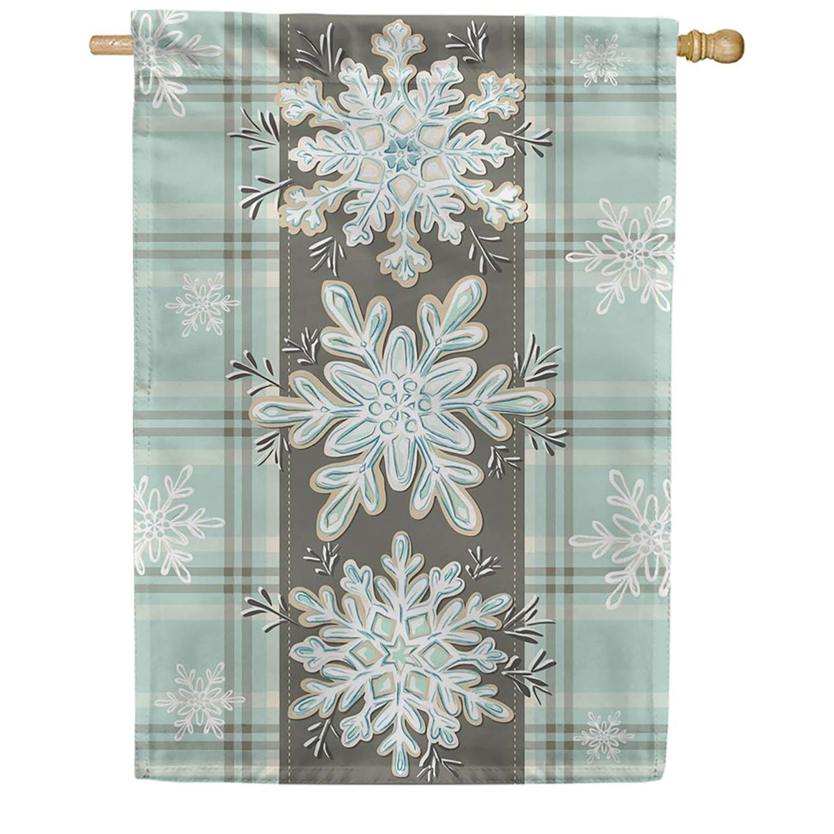 Evergreen Applique House Flag - Snowflake Trio