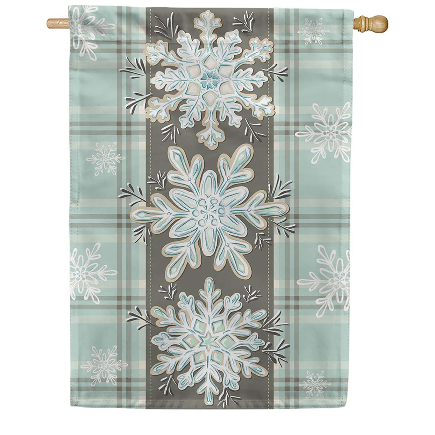 Evergreen Applique House Flag - Snowflake Trio
