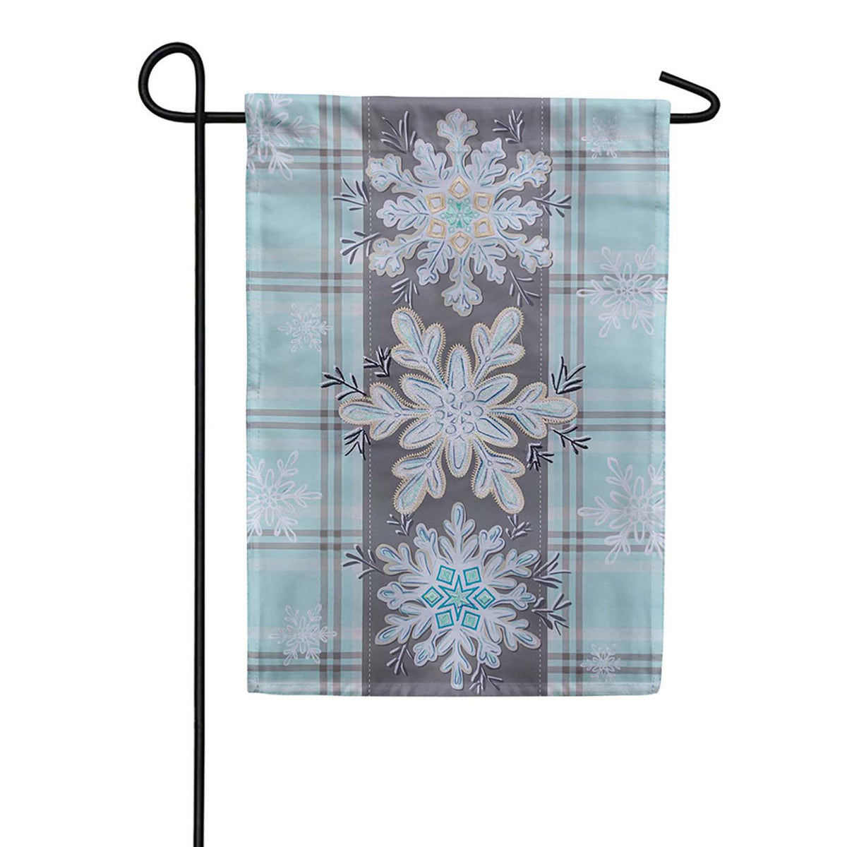 Evergreen Applique Garden Flag - Snowflake Trio