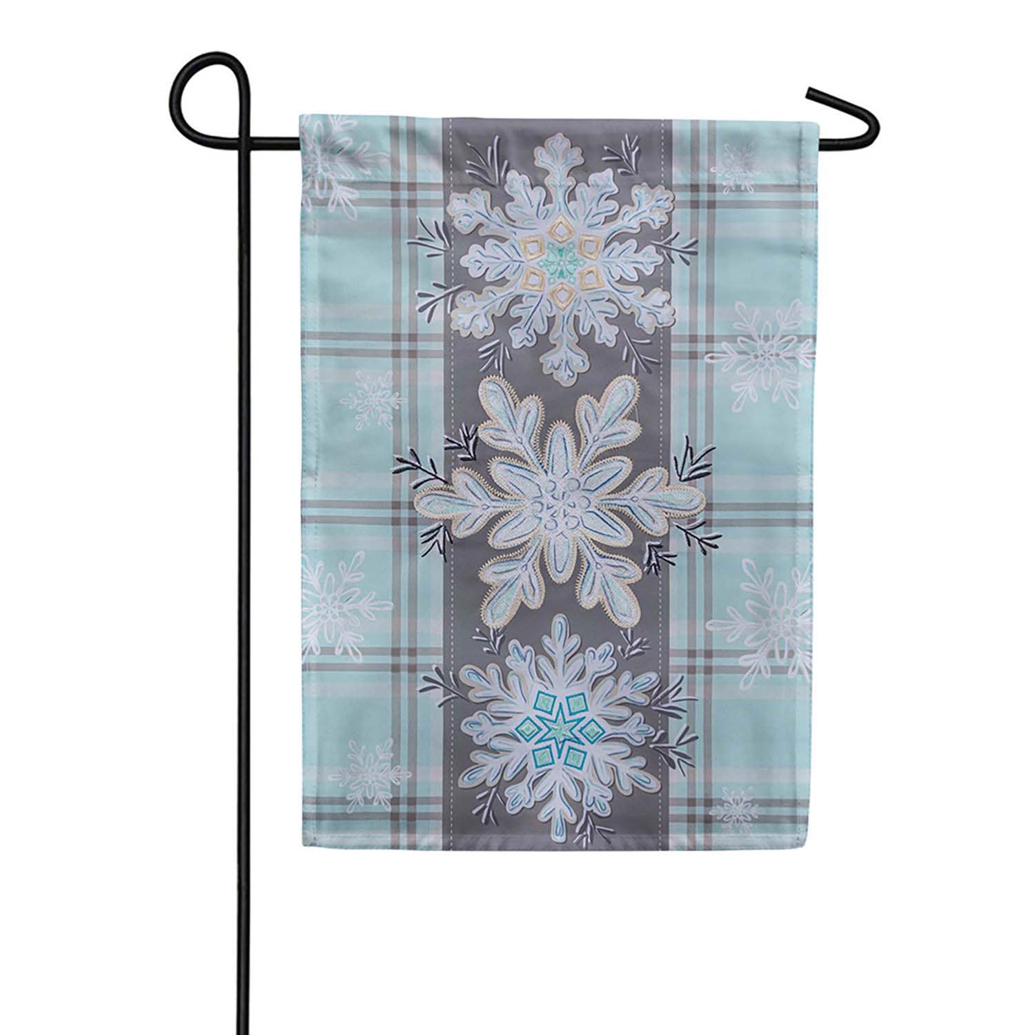 Evergreen Applique Garden Flag - Snowflake Trio