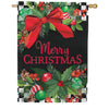 Evergreen Applique House Flag - Floral Checkered Merry Christmas