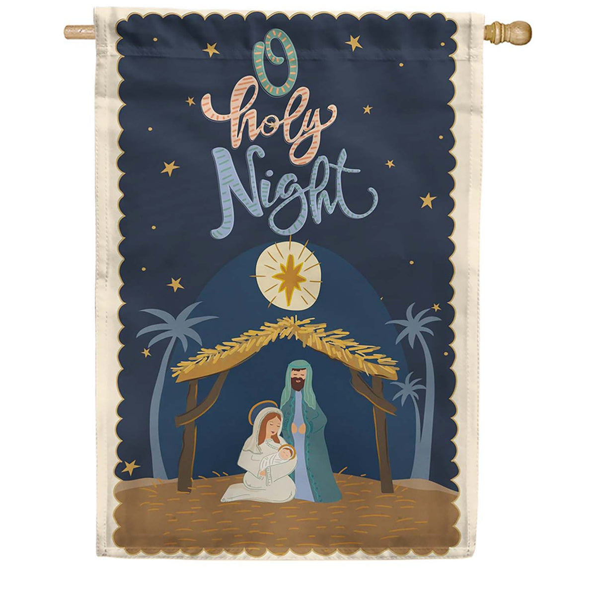 Evergreen Applique House Flag - O Holy Night Miracle