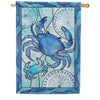 Evergreen Applique House Flag - Blue Coastal Framed Crab