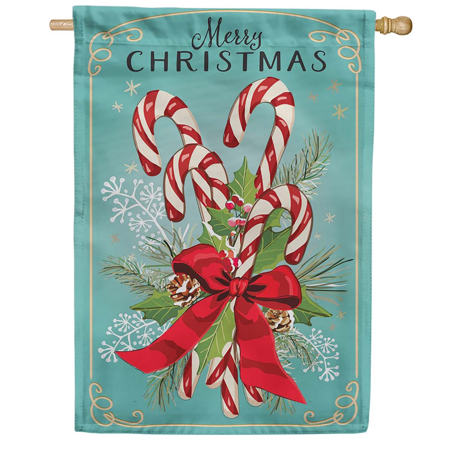 Evergreen Applique House Flag - Vintage Candy Canes