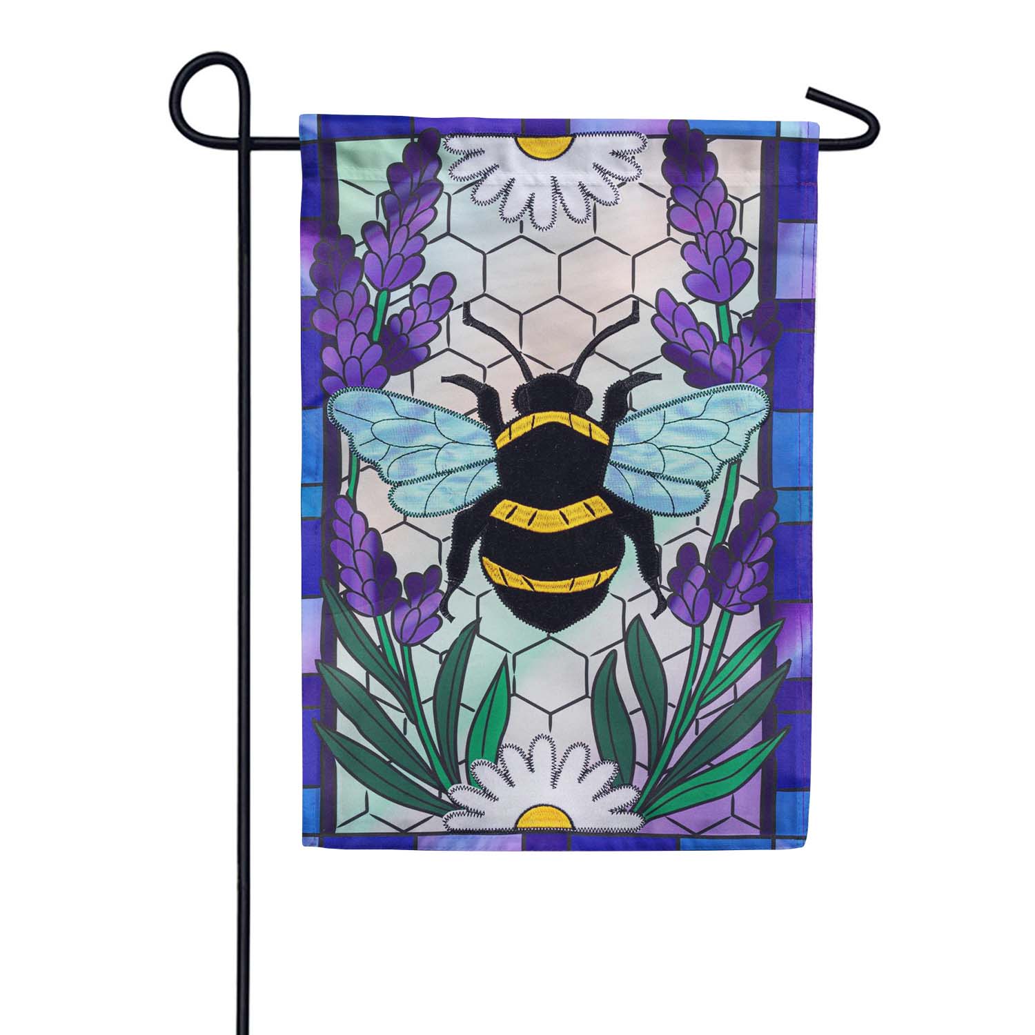 Evergreen Applique Garden Flag - Lavender Honey Bee