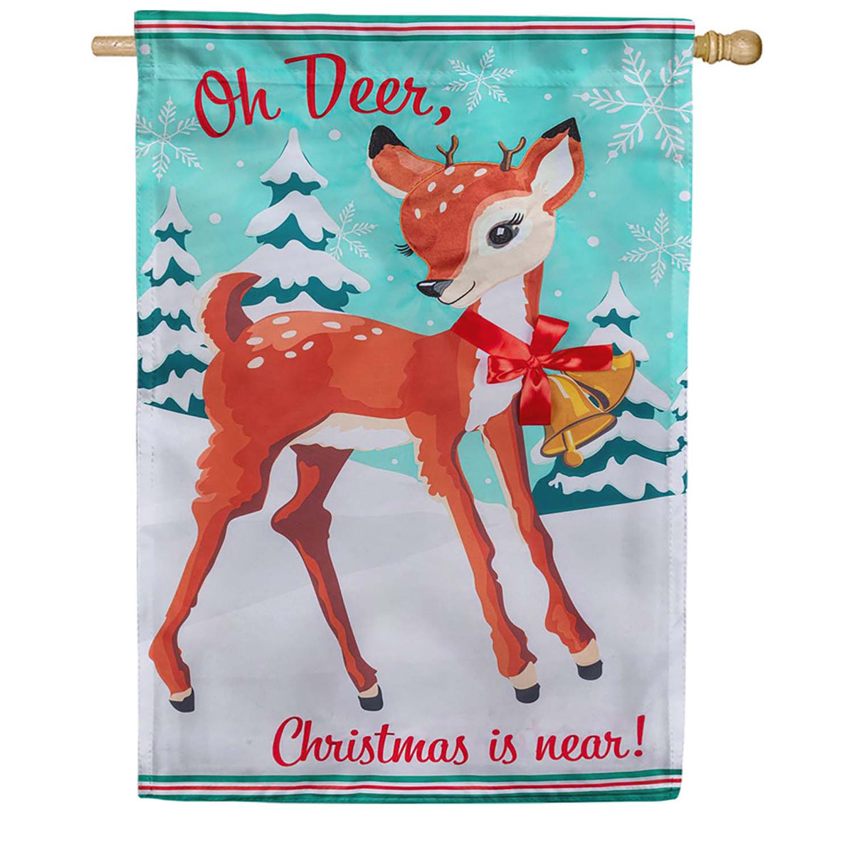 Evergreen Applique House Flag - Oh Deer