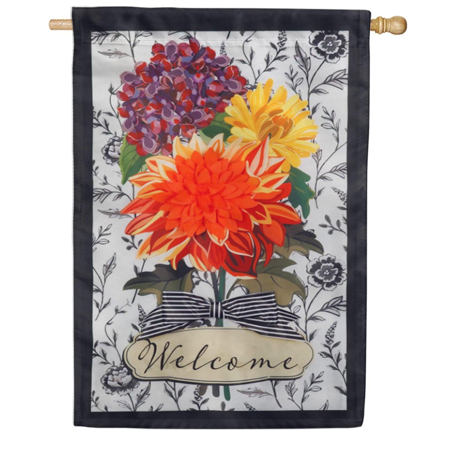 Evergreen Applique Garden Flag Fall Floral Toile