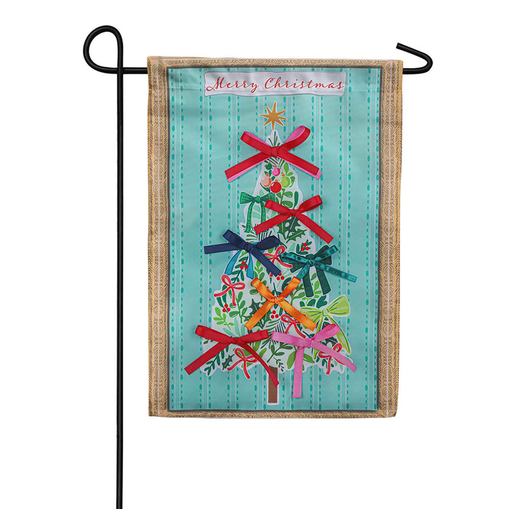 Evergreen Applique Garden Flag - Bowtiful Christmas Tree