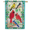 Evergreen Applique House Flag - Stained Glass Songbirds