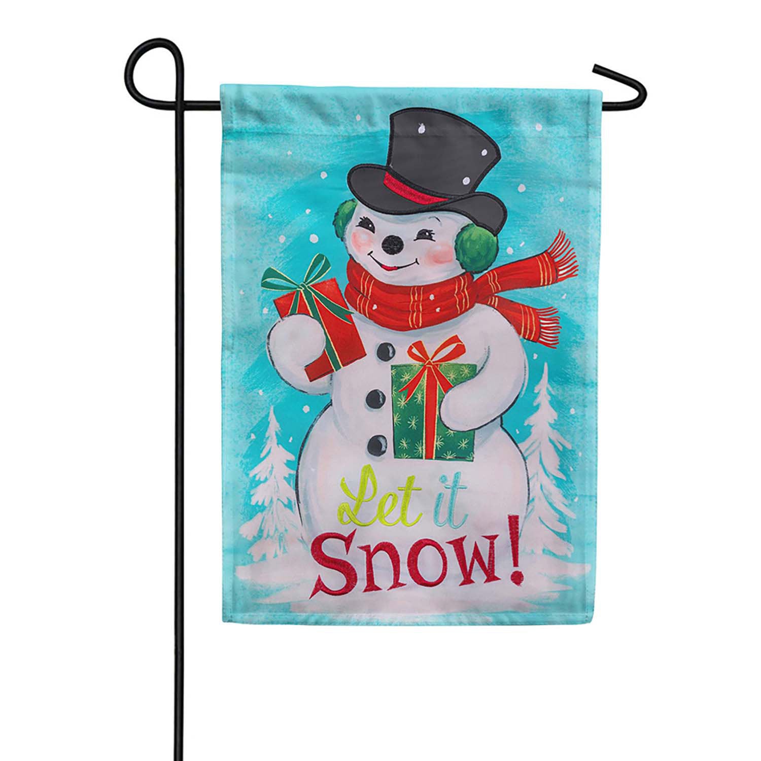Evergreen Applique Garden Flag - Heartfelt Cheer Snowman
