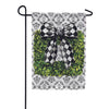 Evergreen Burlap Garden Flag - Black & White Bow Topiary