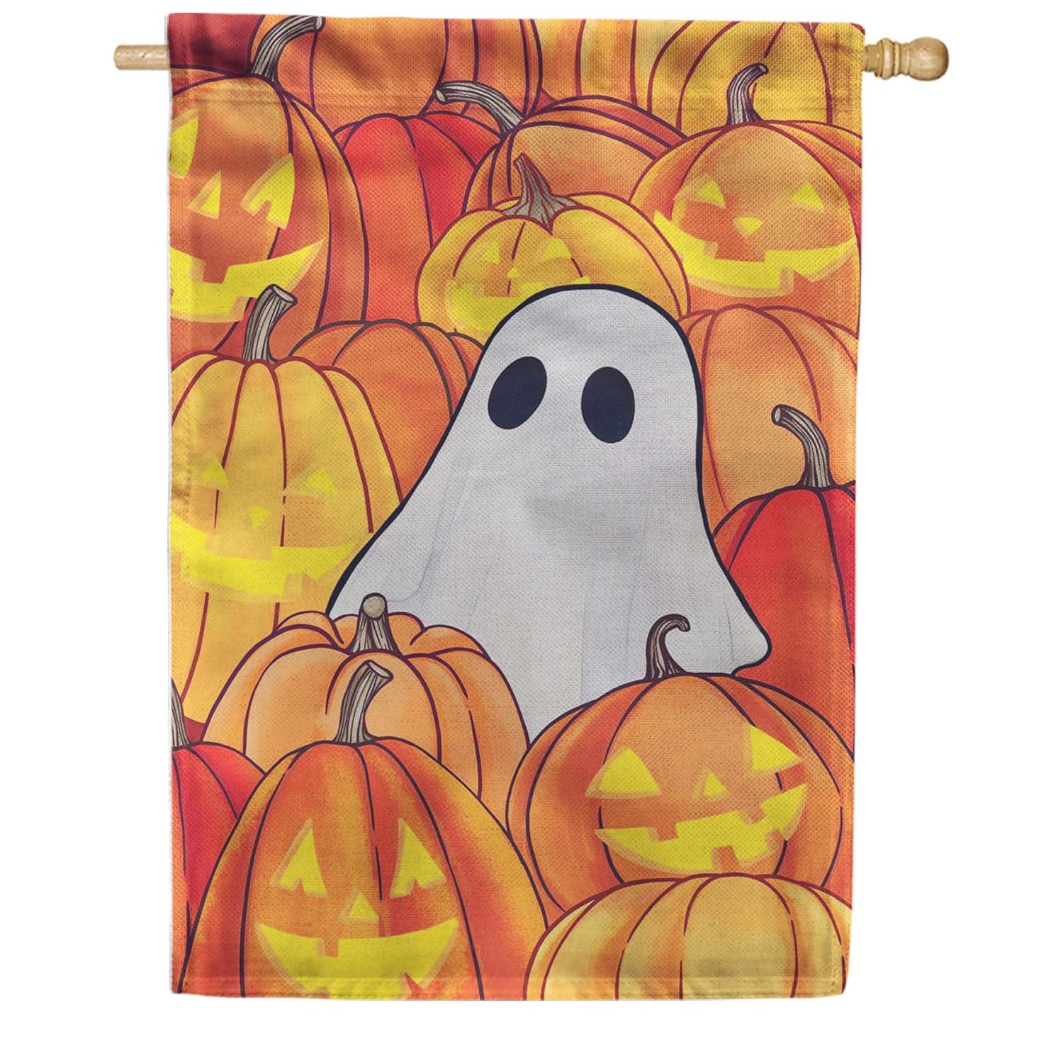 Evergreen Burlap House Flag Pumpkin Patch Ghost