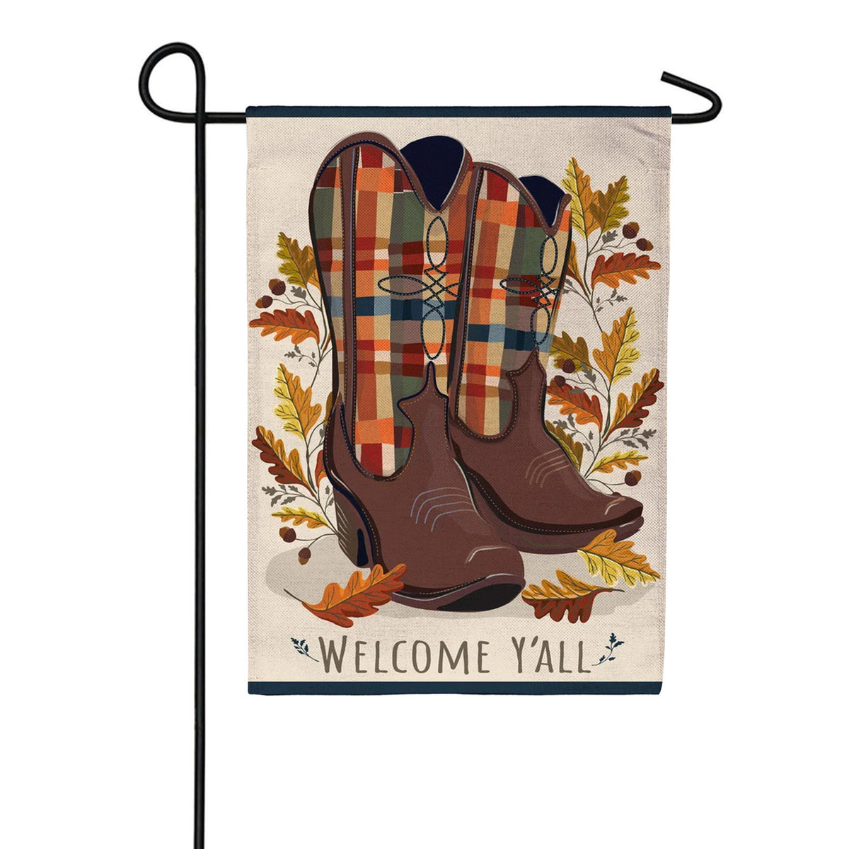 Evergreen Fall Cowboy Boots Burlap Garden Flag