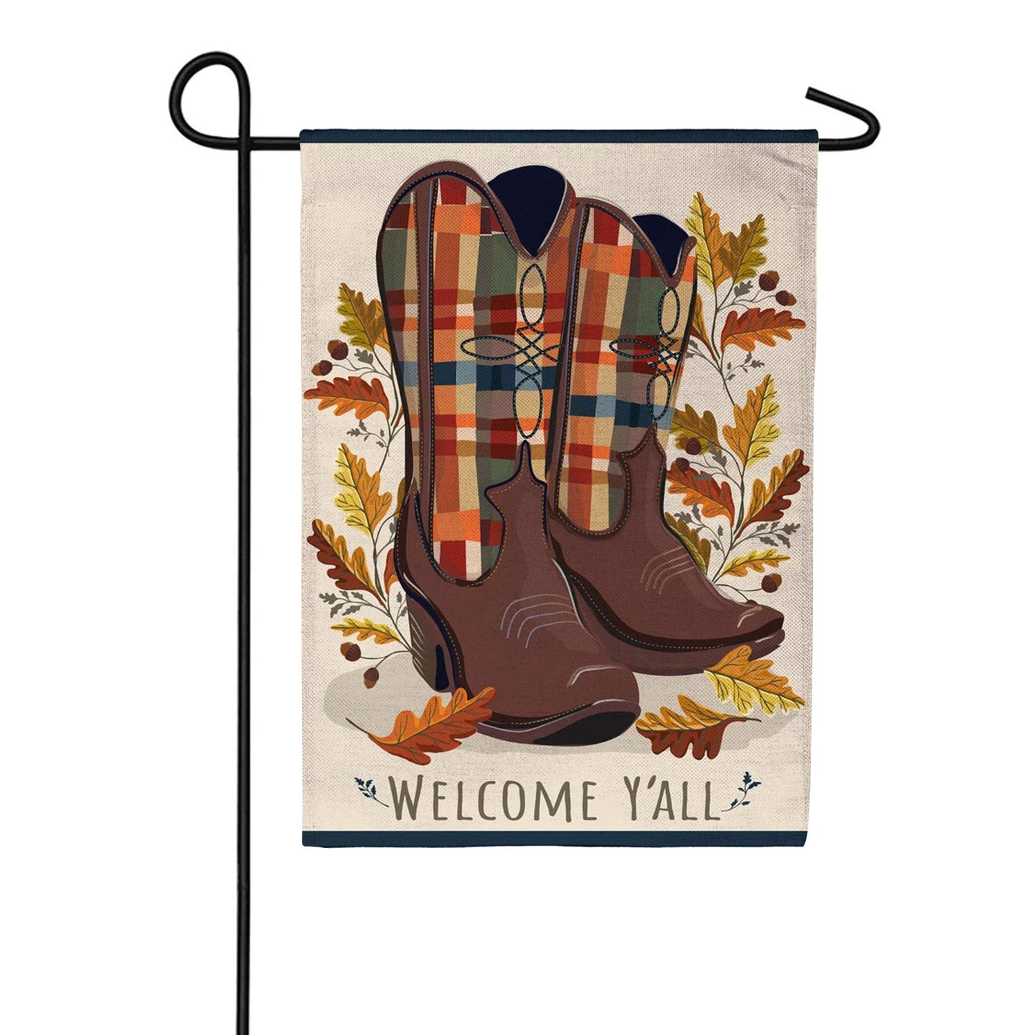 Evergreen Fall Cowboy Boots Burlap Garden Flag