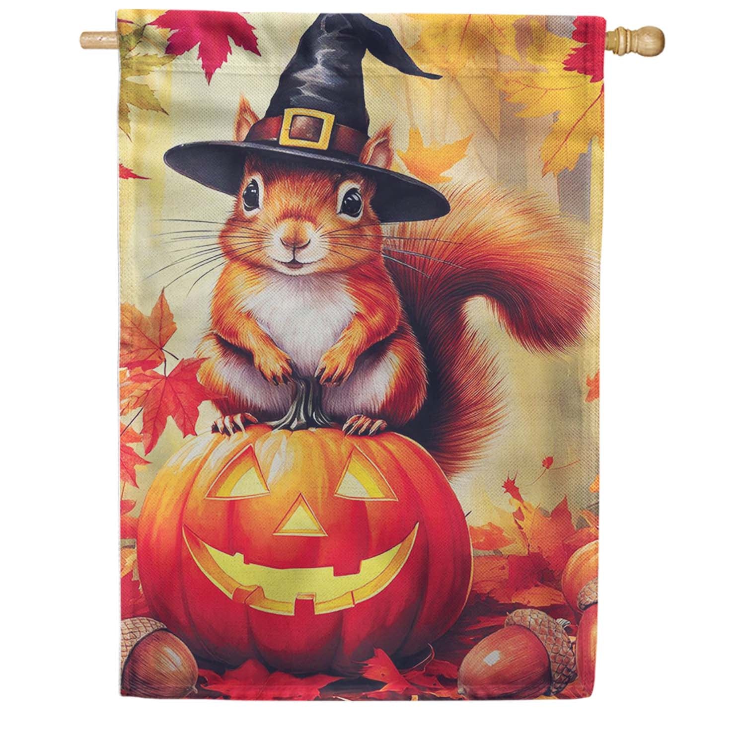 Evergreen Burlap Garden Flag Halloween Squirrel Grove