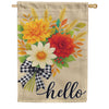 Evergreen Burlap House Flag Hello Fall Bow Florals